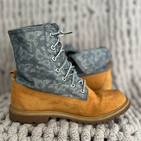 Timberland Earthkeepers Canvas Fold-Down Boots Rare Wheat Floral Size 9 - Picture 6 of 16